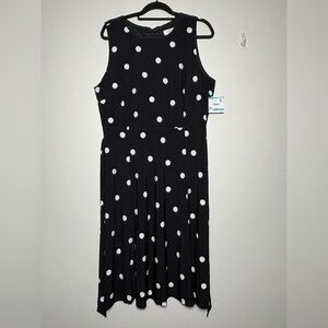 Kasper Plus Size Polka Dot Sleeveless Black Knee Length Dress Size 16